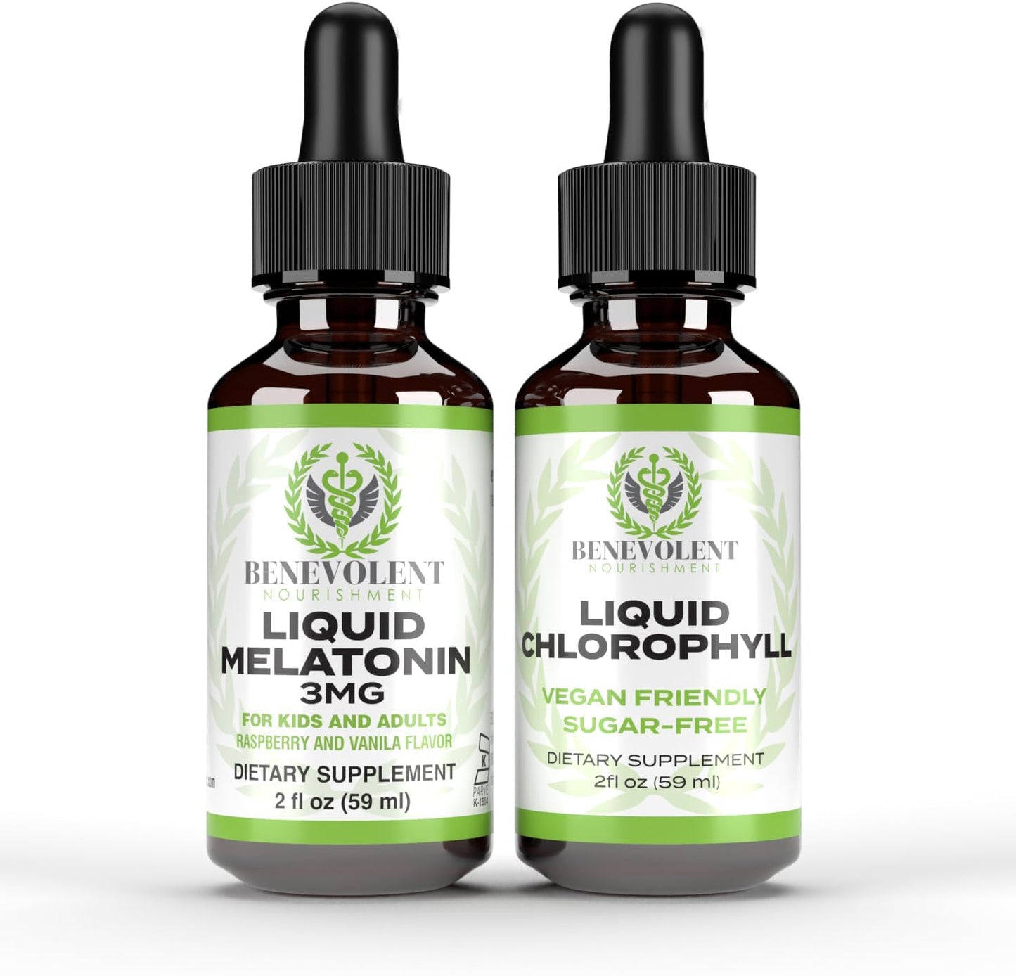 Liquid Melatonin for Kids and Adults 3mg & Liquid Chlorophyll Bundle - Natural Sleep Aid Drops, Berry Vanilla Flavor, Made in USA - Sleep Support & Skin Support