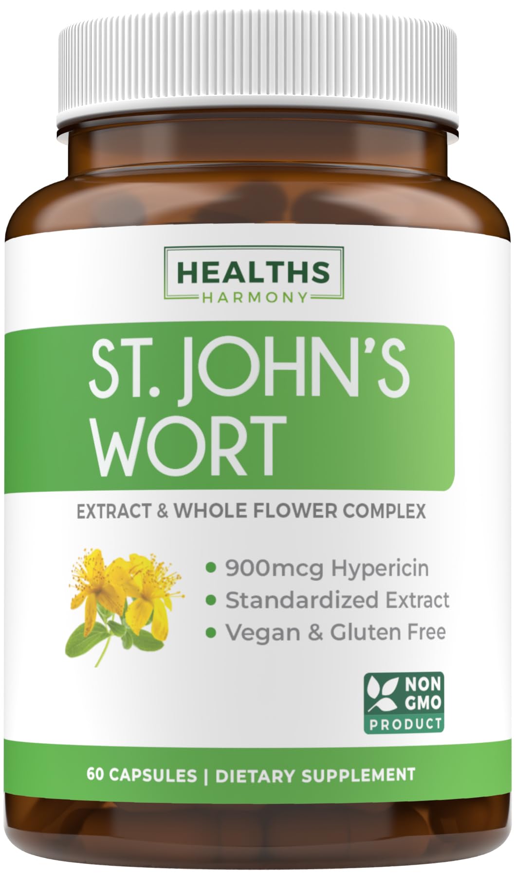 St John's Wort Capsules - Powerful & Potent Saint John's Wort Extract & Whole Herb Complex Standardized to 900mcg Hypericin for Balancing Daily Mood Support - Vegan Non-GMO & Lab Verified (120 Caps)