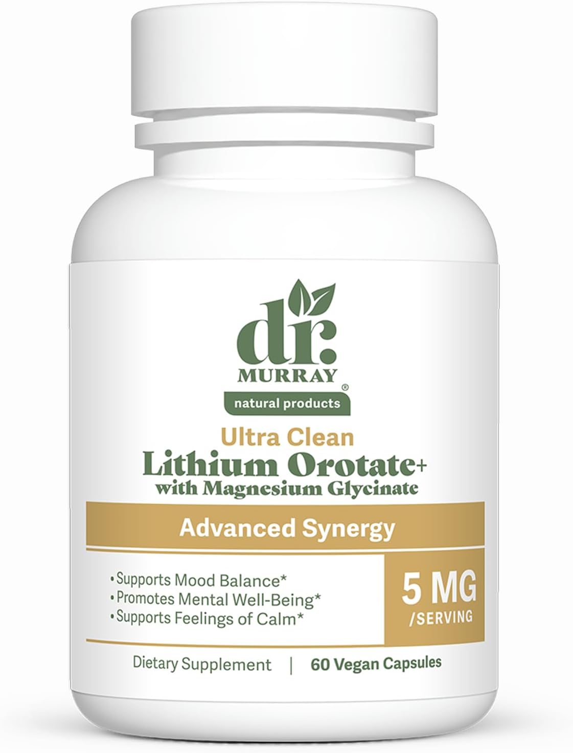 Dr. Murray's Ultra Clean Lithium Orotate with Magnesium Glycinate - 5mg Lithium | Vegan Capsules | Mood & Cognitive Support | Neurological Wellness Formula | 60 Count