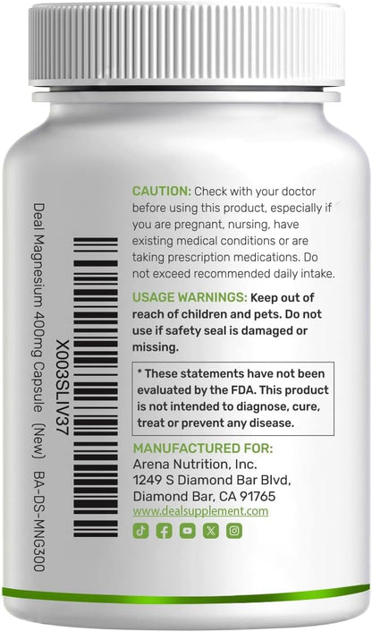 Magnesium Glycinate 400mg, 300 Capsules | 100% Chelated for Easy Absorption | Essential Mineral Supplement for Muscle, Sleep, & Heart Health*
