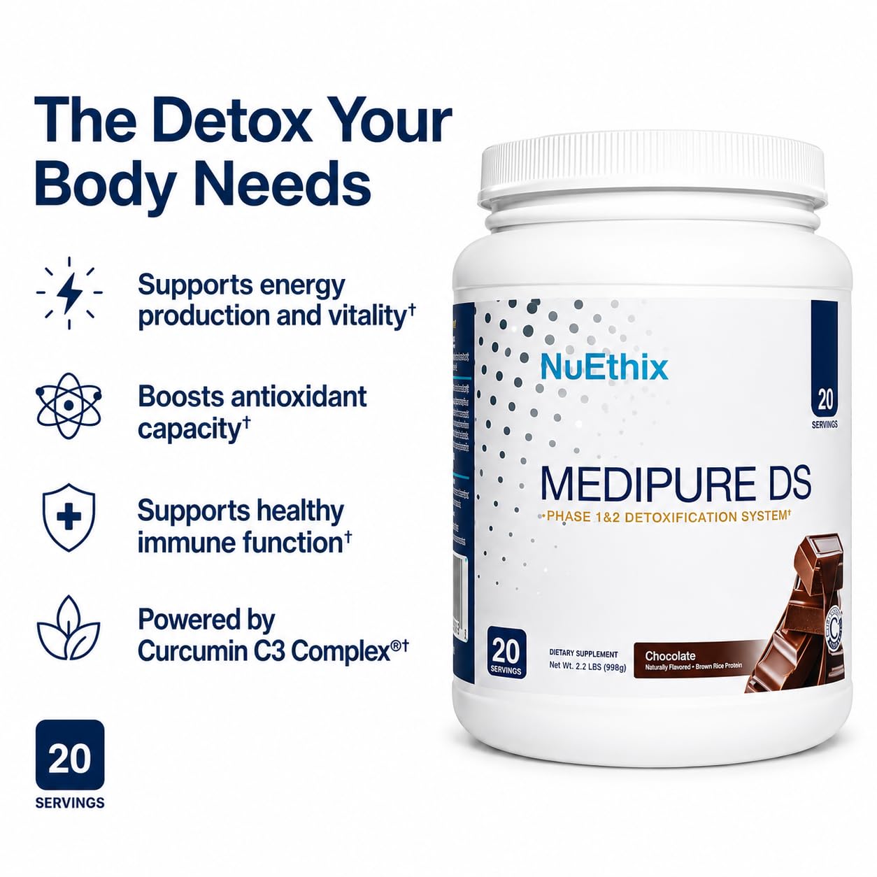NuEthix Formulations Medipure DS with Pea Protein Powder 19g, Phase 1 & 2 Detoxification System, Supports the Body’s Natural Detoxification Process, Vanilla Wafer (Non-Caffeinated), 20 Servings