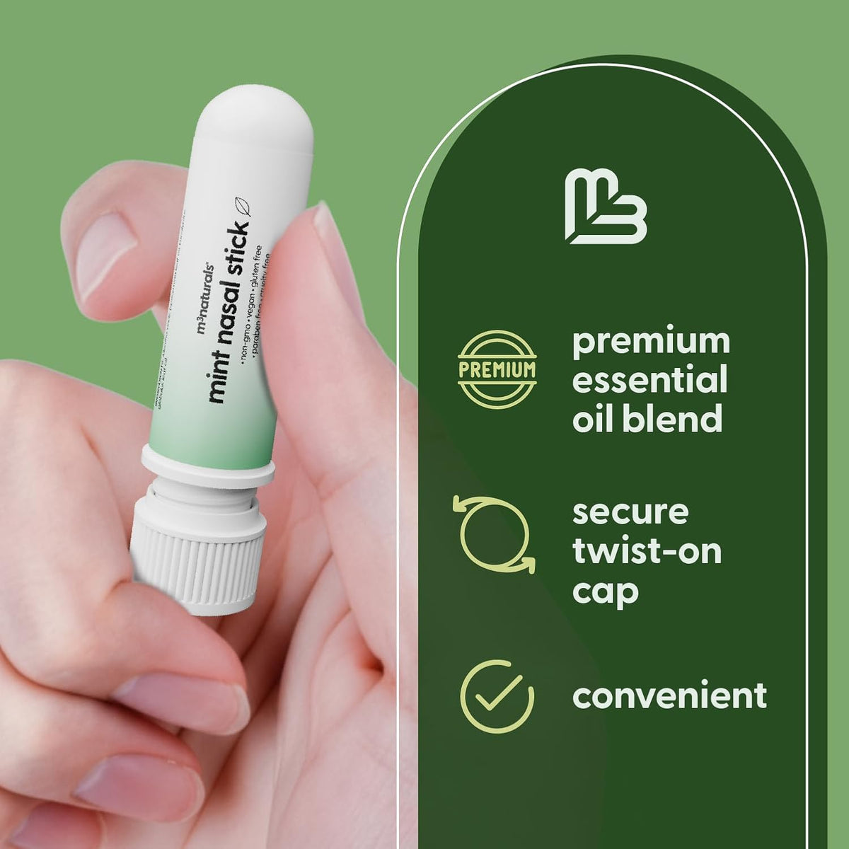 Mint Nasal Stick, Nasal Inhaler, Essential Oil Aromatherapy, 4 Sticks by M3