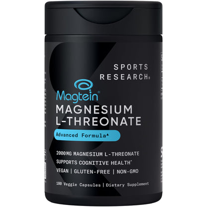 Sports Research® Magnesium L-Threonate Capsules 2000mg - High-Absorption Magtein® for Enhanced Brain Health, Memory, Focus & Restful Sleep Support - Vegan · Non-GMO · Gluten Free - 90 Count
