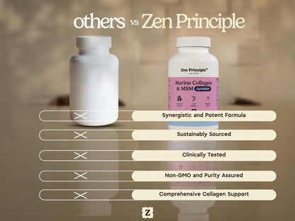 Zen Principle Marine Collagen Peptides Powder with OptiMSM® Supplement. Clinically Tested for Skin Support. Wild-Caught Fish, Non-GMO. 210 Capsules.