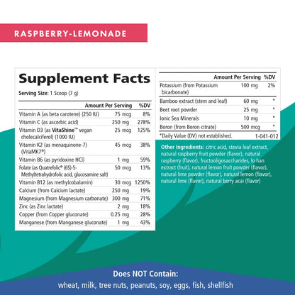 Ionic Fizz Super D-K Calcium Plus by Pure Essence - with Extra Magnesium, Vitamin D3, Vitamin K2 for Strong Bones and Stress Support - Raspberry Lemonade - 14.82oz