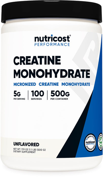 Nutricost Creatine Monohydrate Micronized Powder 500G, 5000mg Per Serv (5g) - 100 Servings, 17.9 Oz