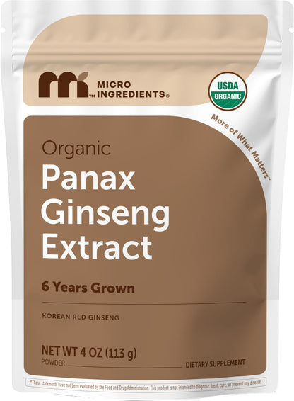 Micro Ingredients Organic Korean Ginseng Root Powder, 4 Ounce | Red Panax Ginseng Root | Traditional Asian Herb | Non-GMO & Vegan Friendly