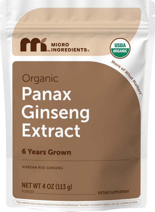 Micro Ingredients Organic Korean Ginseng Root Powder, 4 Ounce | Red Panax Ginseng Root | Traditional Asian Herb | Non-GMO & Vegan Friendly