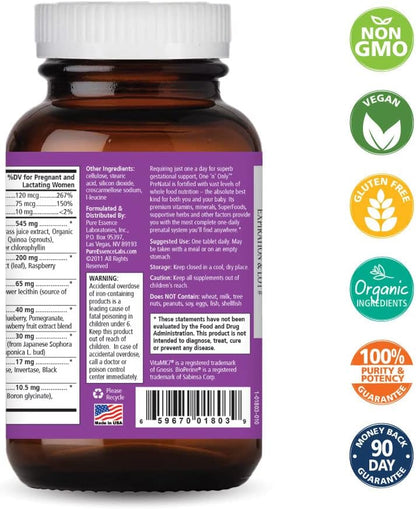 PURE ESSENCE LABS One n Only Prenatal Vitamins - A Once-per-Day Multivitamin Support with Iron, Natural Herbs, Superfoods and Folate - 30 Tablet