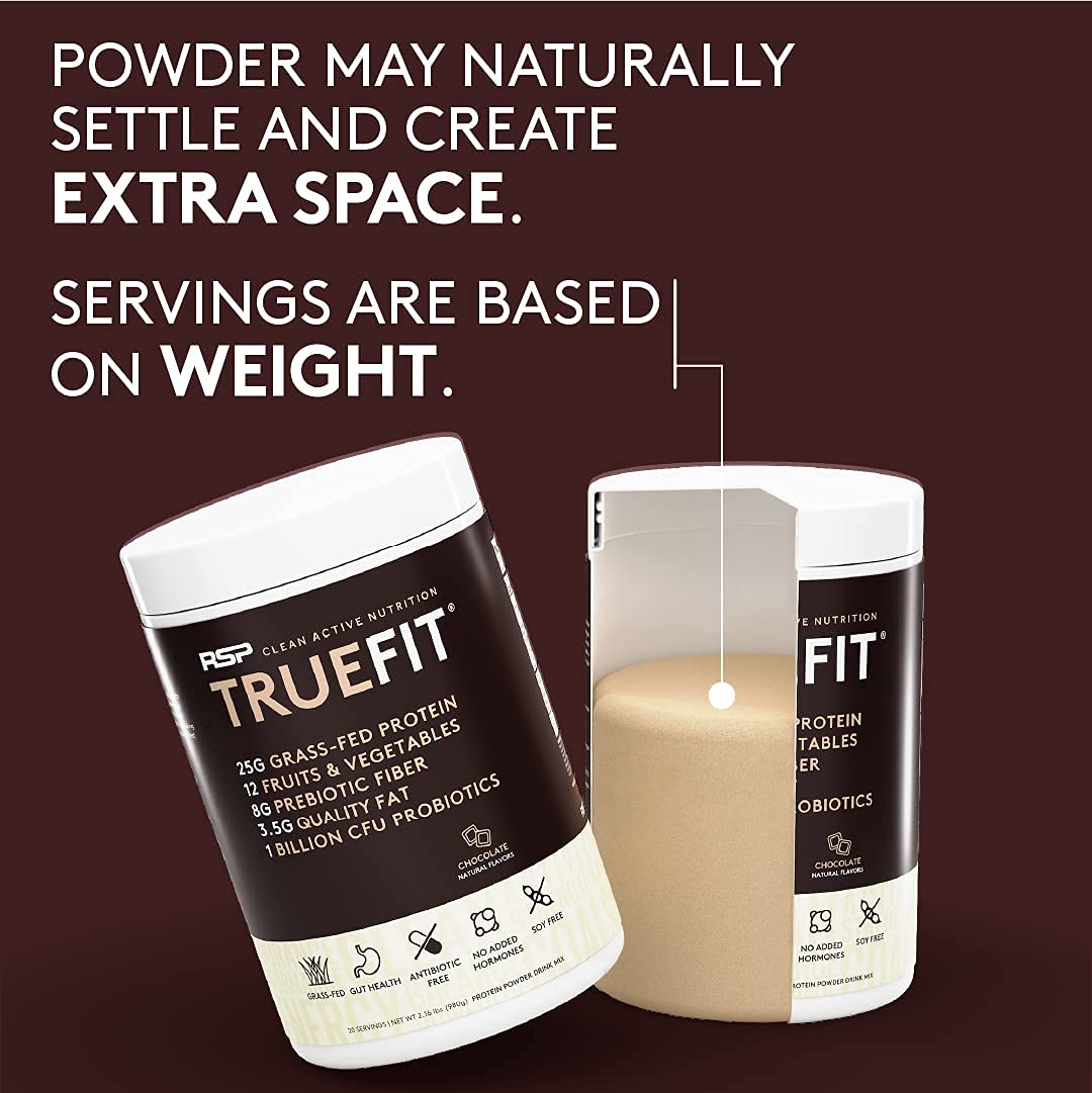TrueFit Grass-Fed Whey Protein Powder + Fiber & Probiotics, Vanilla Shake | 25g Gut Healthy Protein with Fiber, Probiotics & Non-GMO Superfoods for Complete Meal Replacement Shake with Nothing Fake