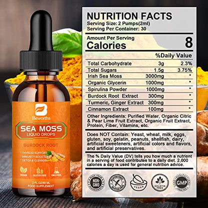 B BEWORTHS Sea Moss Liquid Drops - Organic Irish Sea Moss Raw Gel with Burdock Root