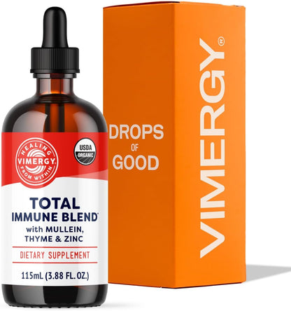 Vimergy USDA Organic Total Immune Blend* Liquid Supplement, 57 Servings Fast-Absorbing Immune Support – All-Season, Zinc, Thyme and Mullein Drops Non-GMO, Vegan (115 mL)