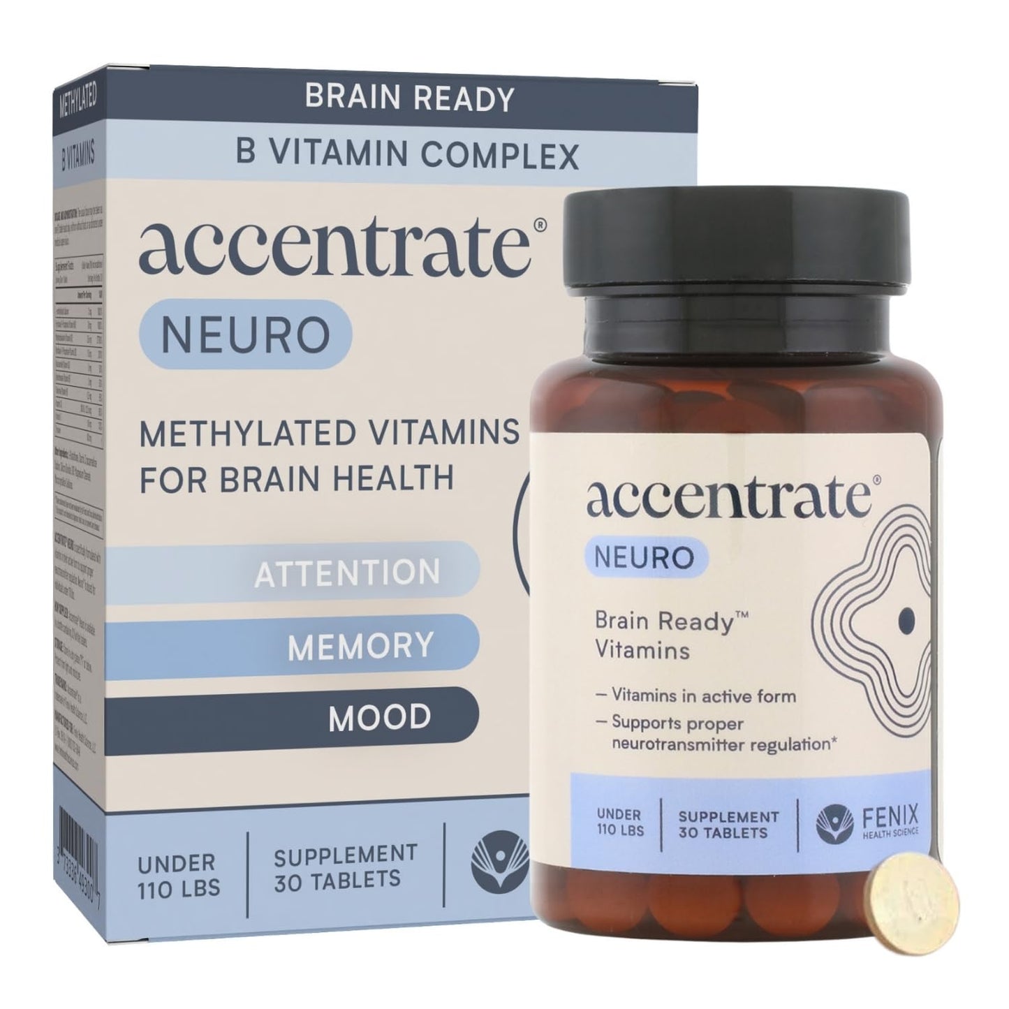 Accentrate Neuro - Brain Health, Methylated Vitamin B Complex, MTHFR | Every B vitamin already in its active form, so your body does not have to convert it first. Supports focus and mood.