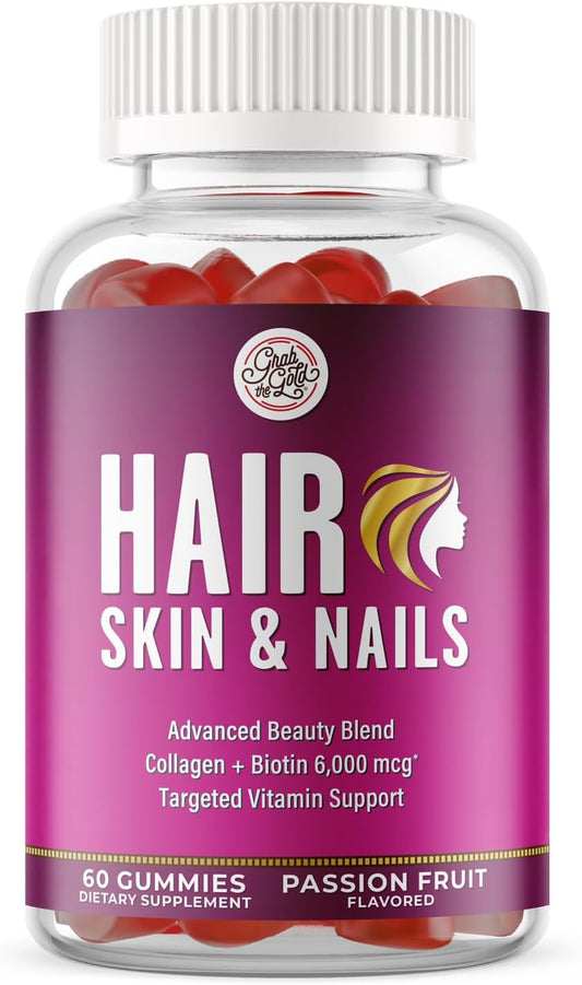 Grab The Gold Hair Skin & Nails Gummies Biotin Collagen Passion Fruit