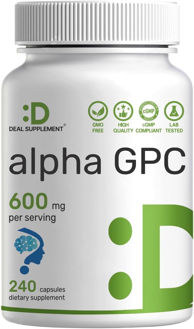 DEAL SUPPLEMENT Alpha GPC 600 mg Per Serving, 240 Capsules – Alpha GPC Choline Supplement – 120 Servings – Non-GMO, Gluten Free