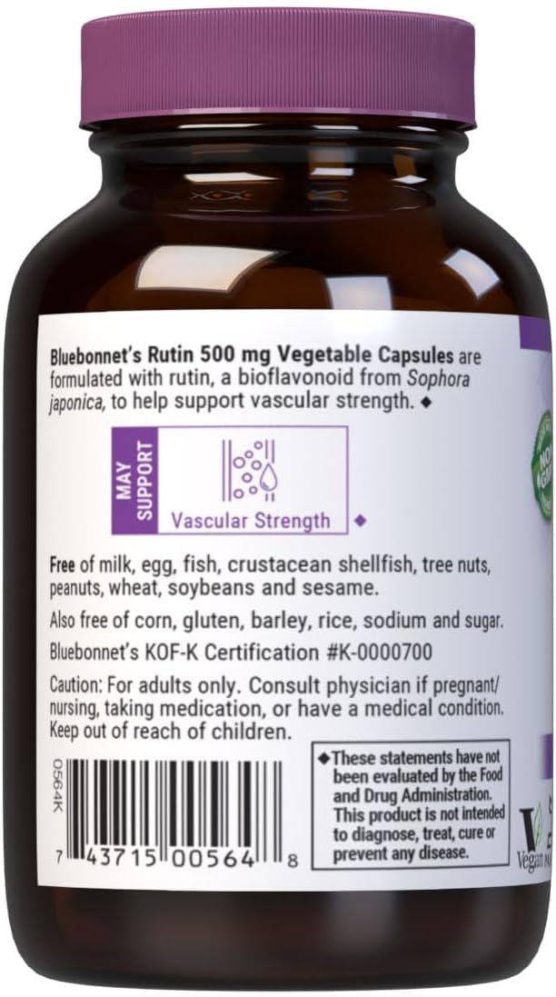 Bluebonnet Nutrition Rutin 500mg (Sophora Japonica) Antioxidant Bioflavonoid for Vascular Support* Vegan, Gluten-Free, Soy-Free - Plant-Based Rutin Supplement - 50 Vegetable Capsules