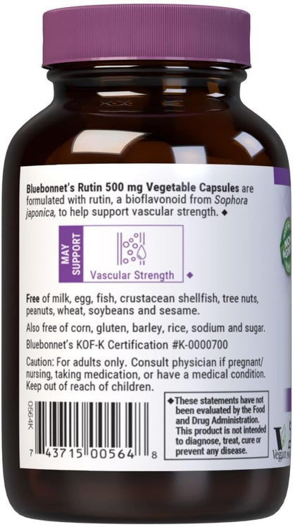 Bluebonnet Nutrition Rutin 500mg (Sophora Japonica) Antioxidant Bioflavonoid for Vascular Support* Vegan, Gluten-Free, Soy-Free - Plant-Based Rutin Supplement - 50 Vegetable Capsules