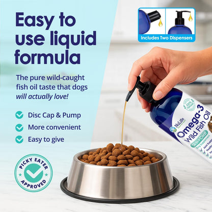 Wild Omega 3 Fish Oil for Dogs - Dog Fish Oil Liquid to Reduce Shedding & Itching - Supports Joints, Brain, and Heart Health - Fish Oil for Dogs Skin and Coat Supplement - Rich in EPA + DHA - 12oz
