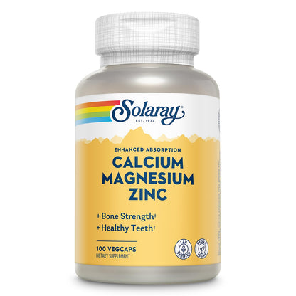 SOLARAY Calcium Magnesium Zinc Supplement - with Calcium 1000mg, Magnesium 500mg - Bone Health, Muscle Function, Heart Health and Immune Support - Vegan, 60 Day Guarantee, 68 Servings, 275 VegCaps
