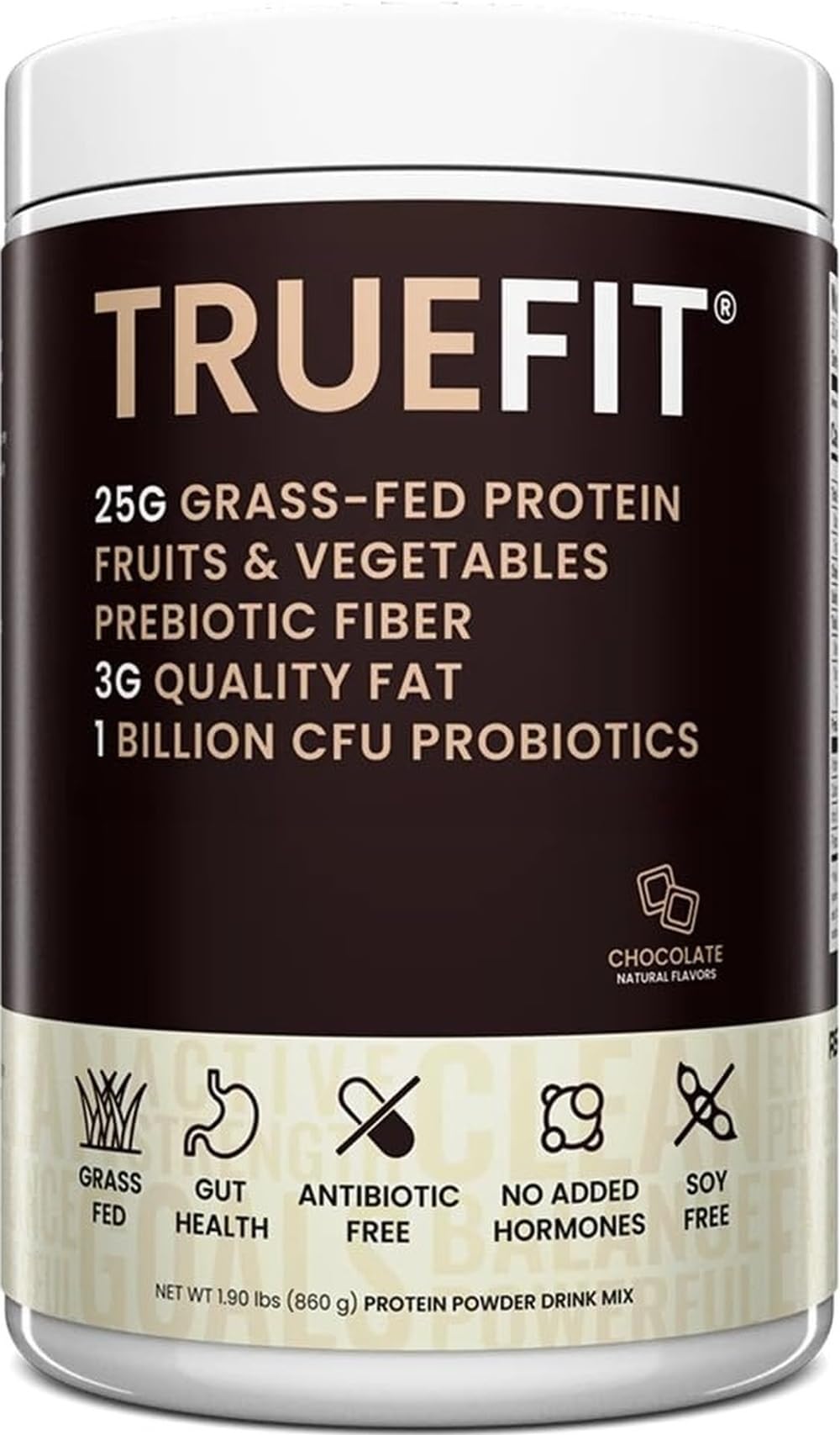 TrueFit Grass-Fed Whey Protein Powder + Fiber & Probiotics, Vanilla Shake | 25g Gut Healthy Protein with Fiber, Probiotics & Non-GMO Superfoods for Complete Meal Replacement Shake with Nothing Fake