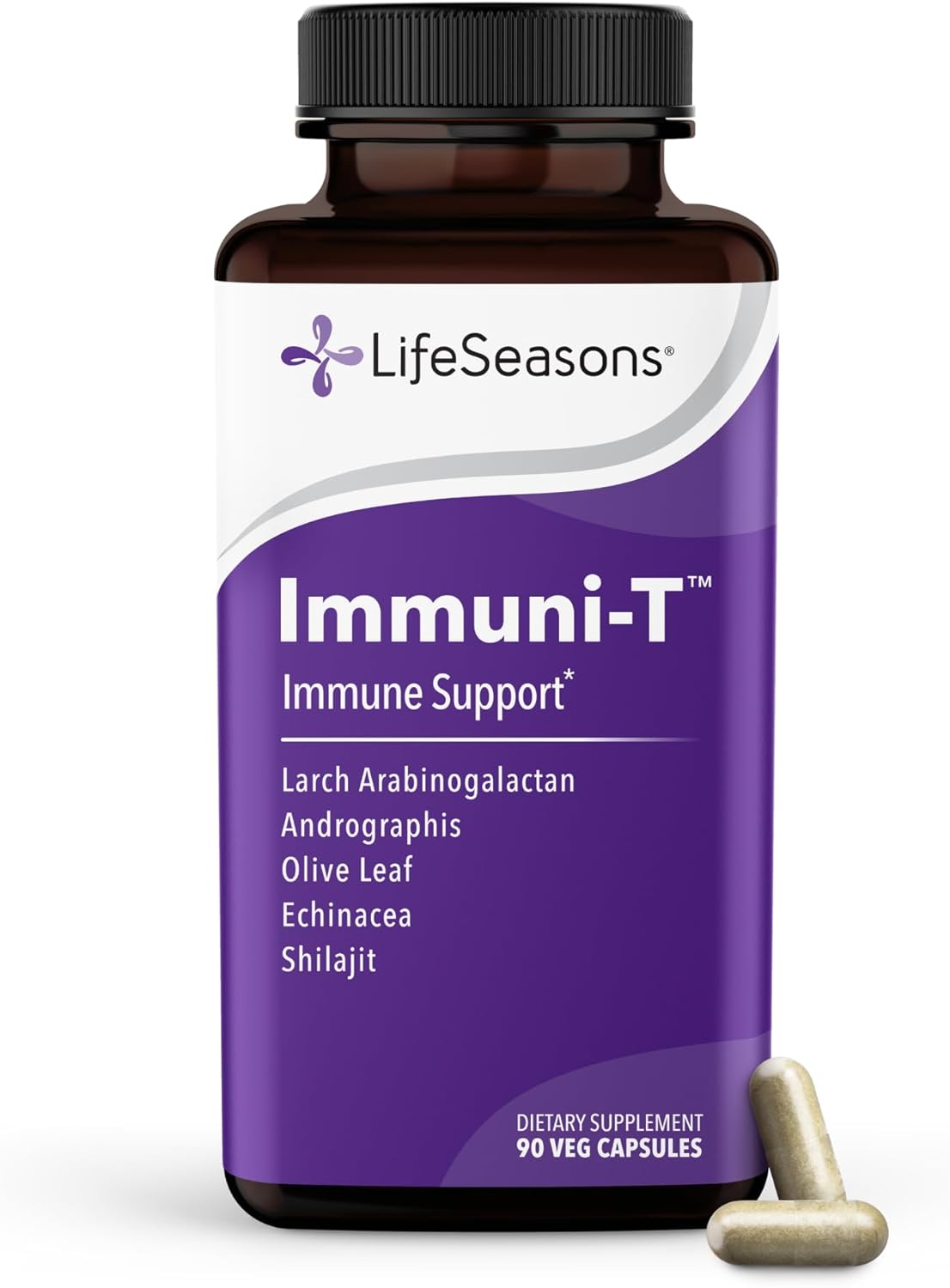 LifeSeasons Immuni-T - Immune Support Supplement - Immunity System Booster - Natural Cold & Flu Relief - Elderberry, Echinacea, Andrographis, Arabinogalactans & Olive Leaf - 90 Capsules