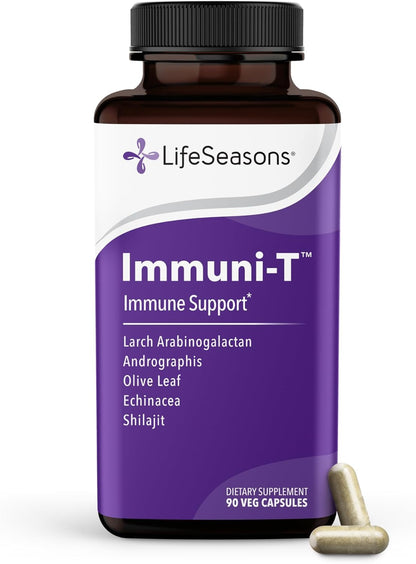 LifeSeasons Immuni-T - Immune Support Supplement - Immunity System Booster - Natural Cold & Flu Relief - Elderberry, Echinacea, Andrographis, Arabinogalactans & Olive Leaf - 90 Capsules