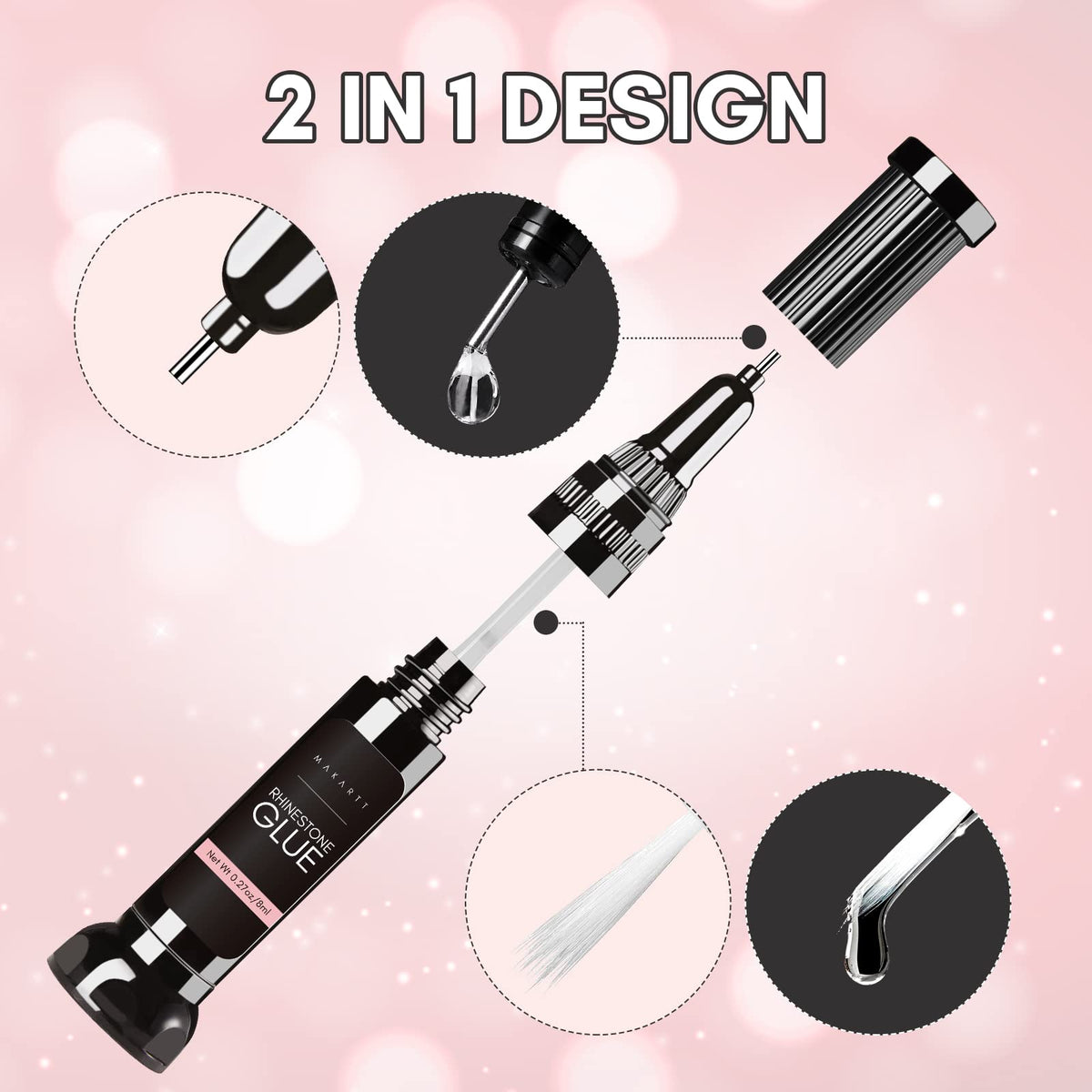 Makartt Nail Rhinestone Glue Gel, Upgrade Gel Nail Glue with Brush & Pen Tip Super Strong