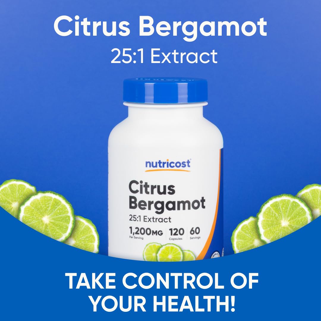 Nutricost Citrus Bergamot Capsules 1,200mg, 120 Capsules, 60 Servings | 25:1 Bergamot Extract, Gluten Free, Vegan, GMO-Free