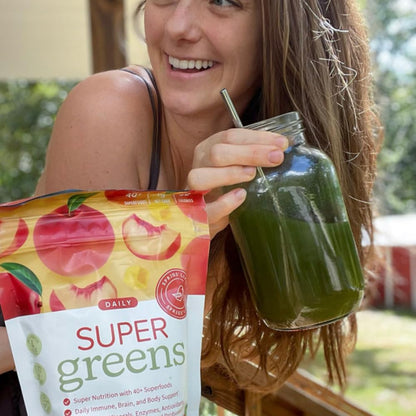 SPRIGS Daily Super Greens Powder Berry Blast, 9.5 Oz, 40+ Superfoods with Probiotics, Fiber & Enzymes | Vitamins & Minerals for Energy, Brain, Body & Digestive Support | Low Sugar Greens Drink Mix