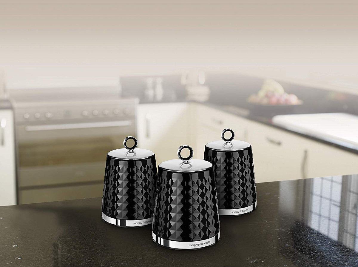 Morphy Richards 978053 Dimensions Set of 3 Round Kitchen Storage Canisters, Black