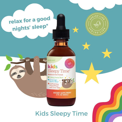 SPRIGS Kids Sleep Support Liquid, Melatonin Free Bedtime Drops for Children | Calming Herbal Blend with Passionflower, Lemon Balm & Chamomile | Natural Nighttime Relaxation Formula