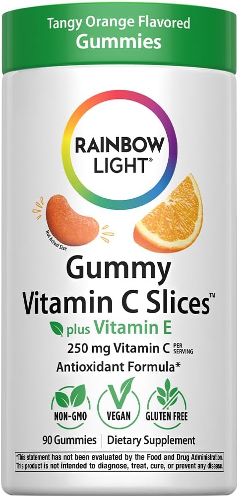 Rainbow Light Vitamin C Gummies with Vitamin E | 90 Count | Supports Immune & Antioxidant Health for Adults & Kids | Tangy Orange Flavor