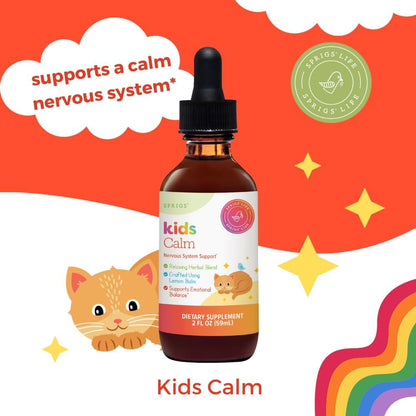 SPRIGS Kids Calm Liquid Supplement | Organic Schisandra Berry and Lemon Balm for Calm Nervous System | Herbal Drops for Kinds Relaxation Emotional Balance Sweet Taste Easy Daily Dosing Bottle, 2 Fl Oz