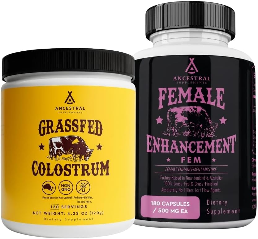 Ancestral Supplements FEM & Colostrum Powder Bundle for Women – Supports Hormone Balance, Energy, Skin, Immunity & Digestion – Grass Fed, Pasture Raised Female Organ Blend with Bioactive Colostrum