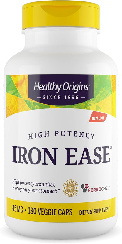 Healthy Origins Iron Ease Ferrochel 45 mg, 180 Veggie Caps