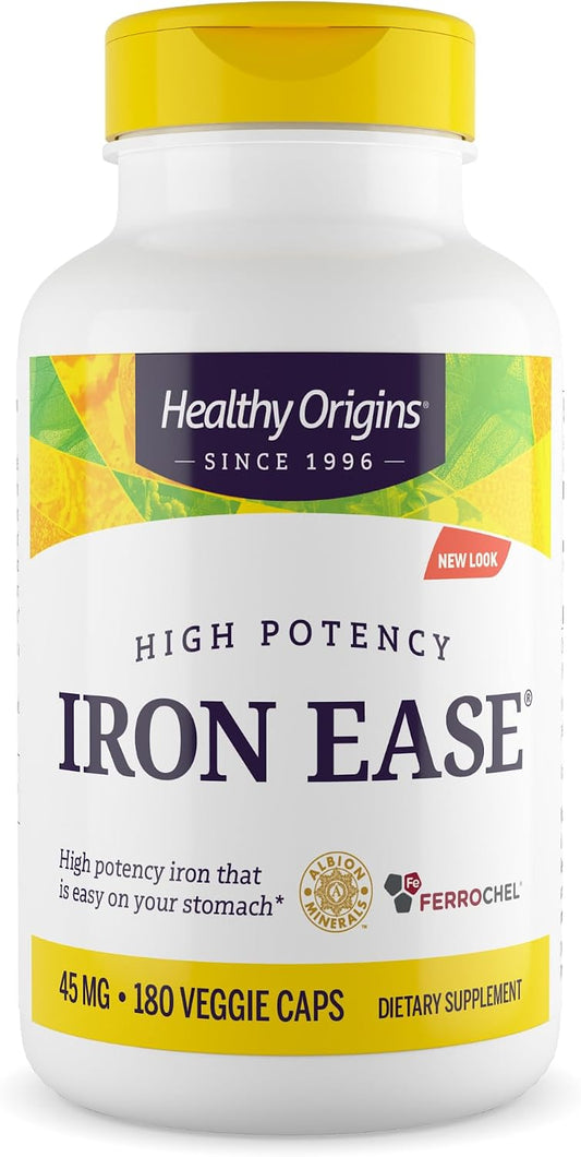 Healthy Origins Iron Ease Ferrochel 45 mg, 180 Veggie Caps