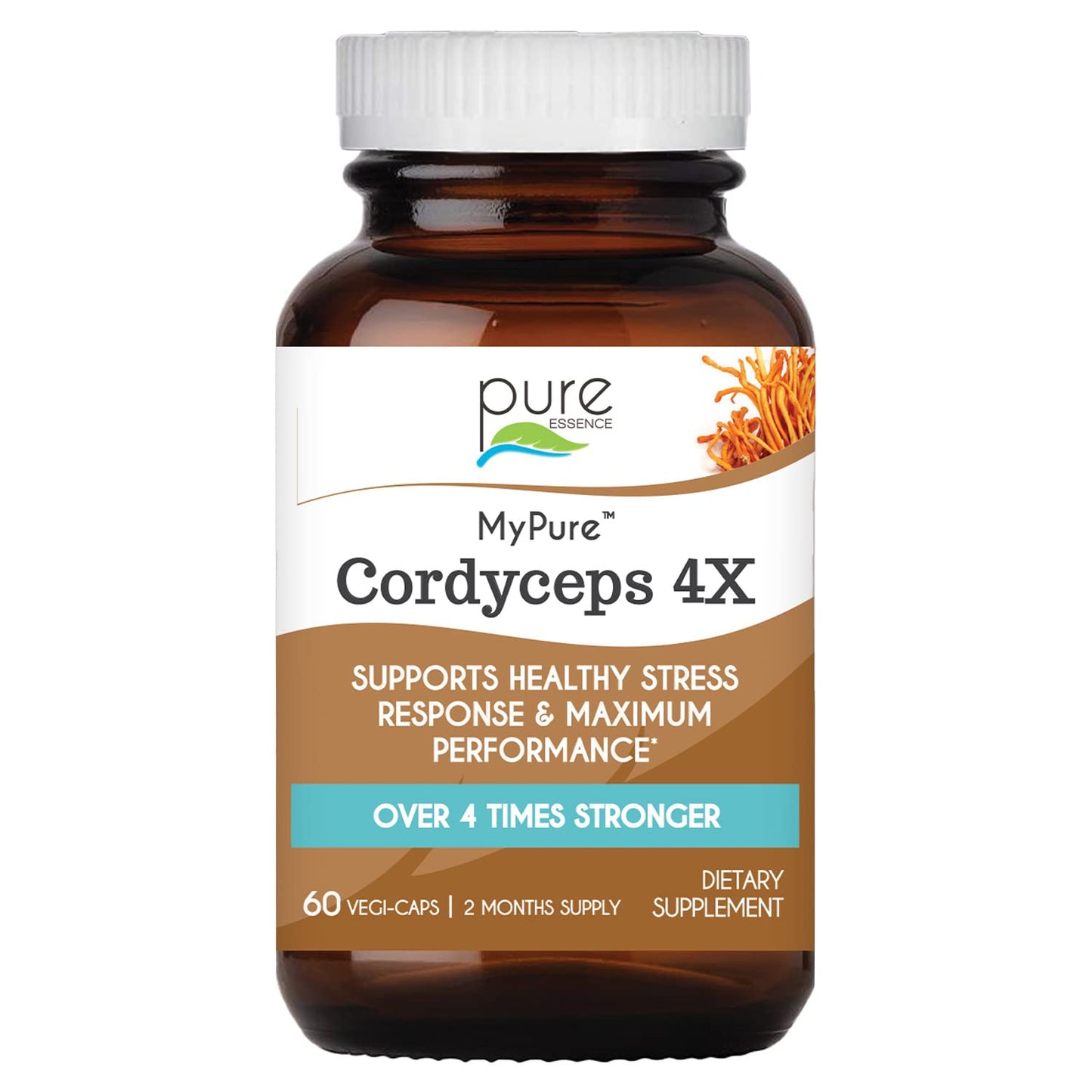 PURE ESSENCE LABS MyPure Cordyceps 4X Mushrooms - Concentrated Cordyceps Mushroom Powder Supplements for Immune System, Stress Response, Physical & Mental Performance - 2 Months Supply