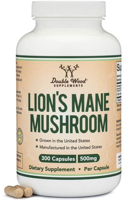 Organic Lions Mane Mushroom Capsules (120 Count), for Focus Support and Immune Health, Third Party Tested and Grown in The USA - by Double Wood