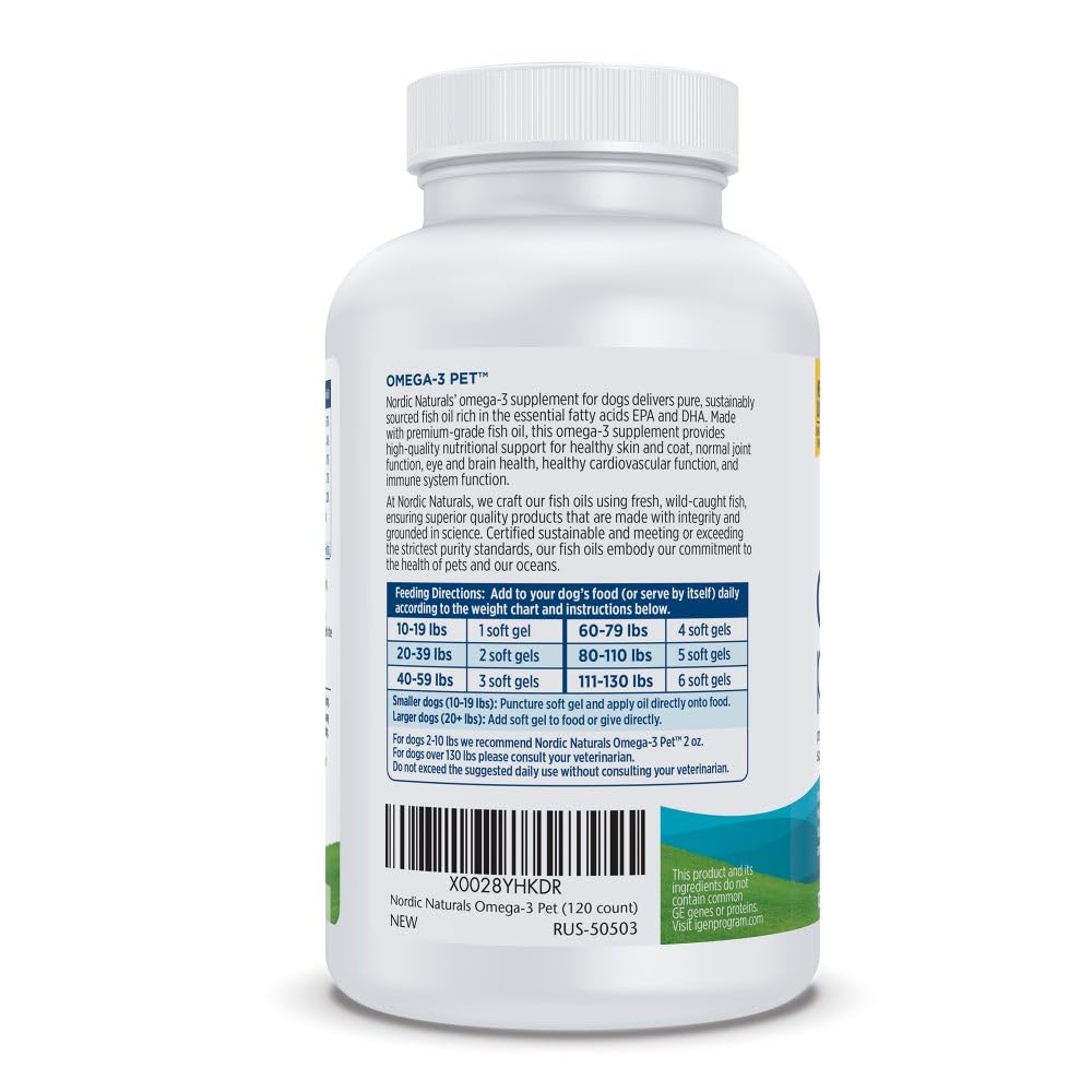 Nordic Naturals Omega-3 Fish Oil for Dogs with EPA + DHA - 180 Count | Easy-to-give soft gel capsules deliver 320 mg omega-3 per serving to support heart, skin, coat, and immune health in dogs