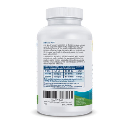 Nordic Naturals Omega-3 Fish Oil for Dogs with EPA + DHA - 180 Count | Easy-to-give soft gel capsules deliver 320 mg omega-3 per serving to support heart, skin, coat, and immune health in dogs