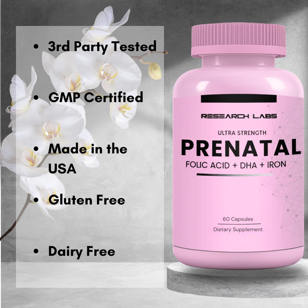 Research Labs Prenatal Vitamins for Women 2 Fer 1 Ad: 6X More Bioavailable Methylated Folate Folic Acid MTHF 5 | Supports Brain Development, Healthy Growth