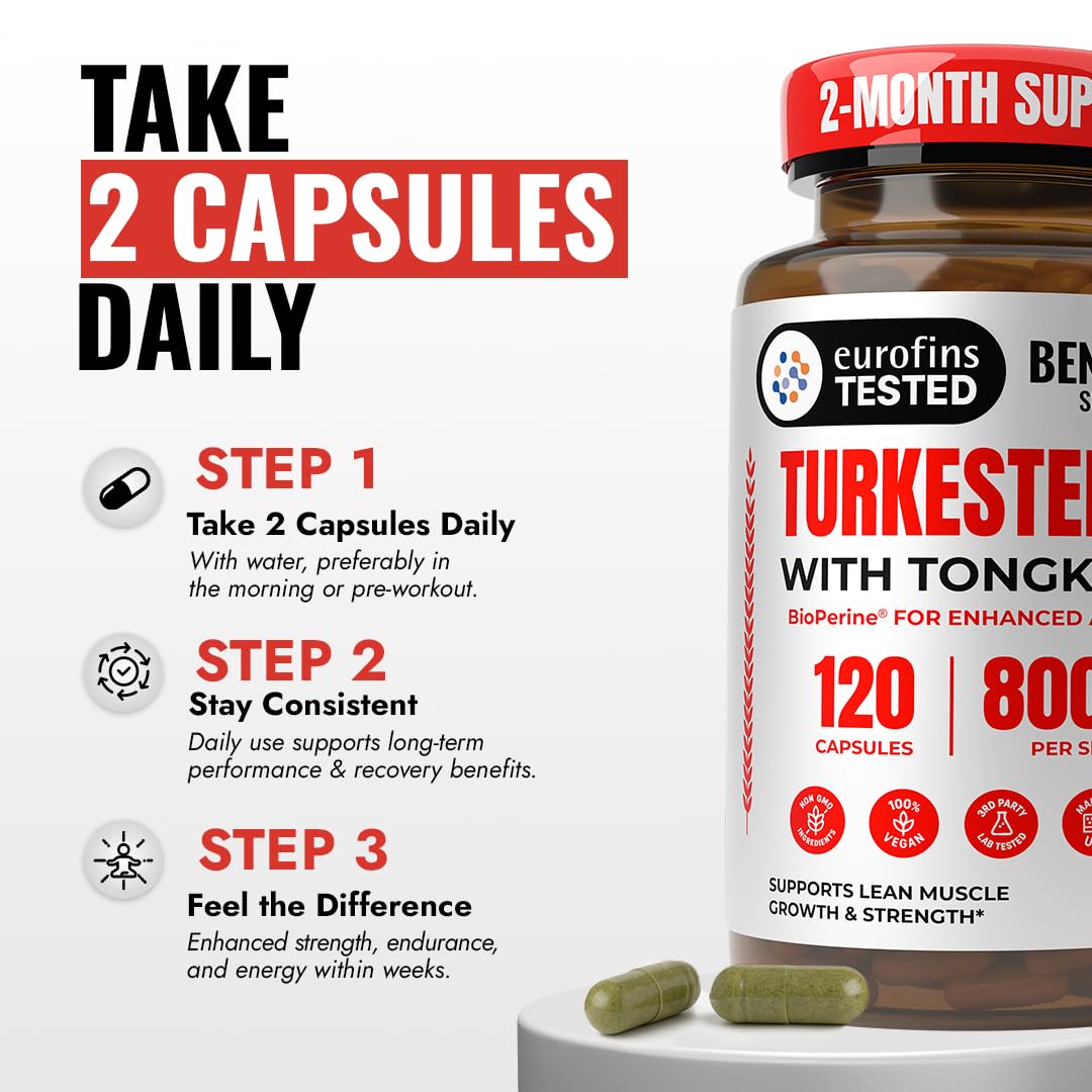 Benevolent Turkesterone with Tongkat Ali & BioPerine (Max Absorption) - High Potency 800mg Turkesterone Supplement for Men & Women - Increase Stamina, Muscle Growth, Recovery, 2 Months Supply