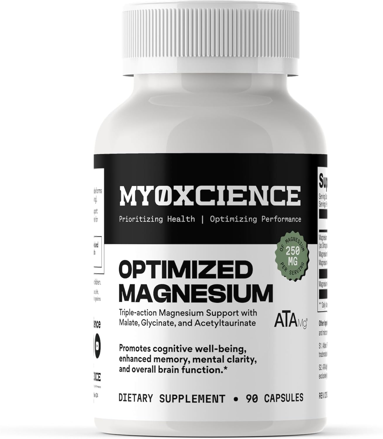 MYOXCIENCE Optimized Magnesium Glycinate + Magnesium Taurate (as ATAmag®) for High Brain Bioavailability to Support Stress Relief and Sleep | 30 Servings
