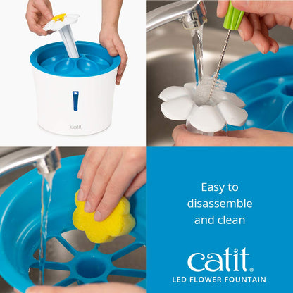 Catit Flower Fountain with Triple Action Filter, Cat Drinking Water Fountain, 3 L, Green | Cat Drinking Water Fountain