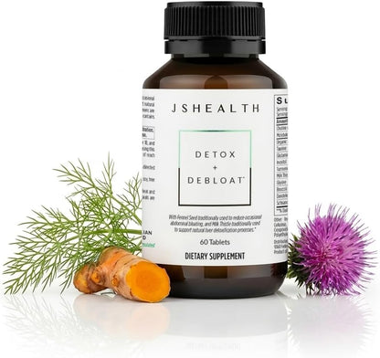 JSHealth Detox + Debloat. Bloating Relief for Women, 60 Tablets | Nutrionist-Formulated, Made with Milk Thistle, Turmeric, and Fennel. Liver Health and Gut Support.