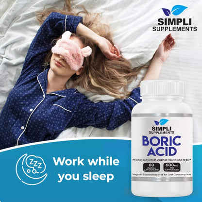 Simpli Supplements 60 Boric Acid Suppositories - Modern Support & Ancient Remedy - Scientifically