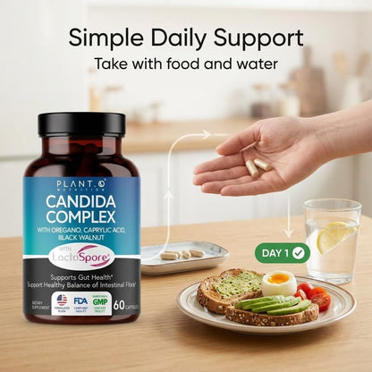Candida Cleanse Supplement & Yeast Support with Probiotics (LactoSpore®), Oregano Oil, Caprylic Acid, Black Walnut – Advanced Gut Health, Digestive Enzymes, pH Balance for Women and Men – 60 Capsules