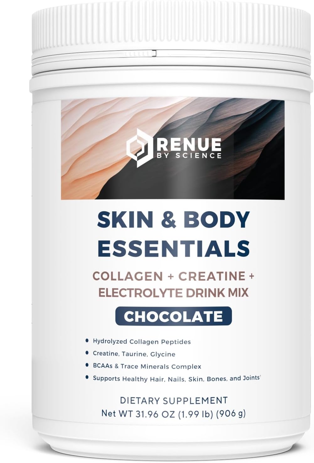 Renue By Science Skin & Body Essentials | Collagen Peptides Electrolytes Creatine & BCAA Powder | Collagen (12g) Creatine Monohydrate (4g) per Serving with Taurine & Glycine | Made in USA - Chocolate