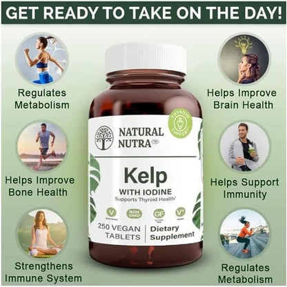 Natural Nutra Kelp Iodine with Potassium Iodide 225 mcg, 100 Tablets | Thyroid Support Supplement with Vegan Sea Kelp, Immune Strength & Metabolism Balance Formula for Daily Wellness Support