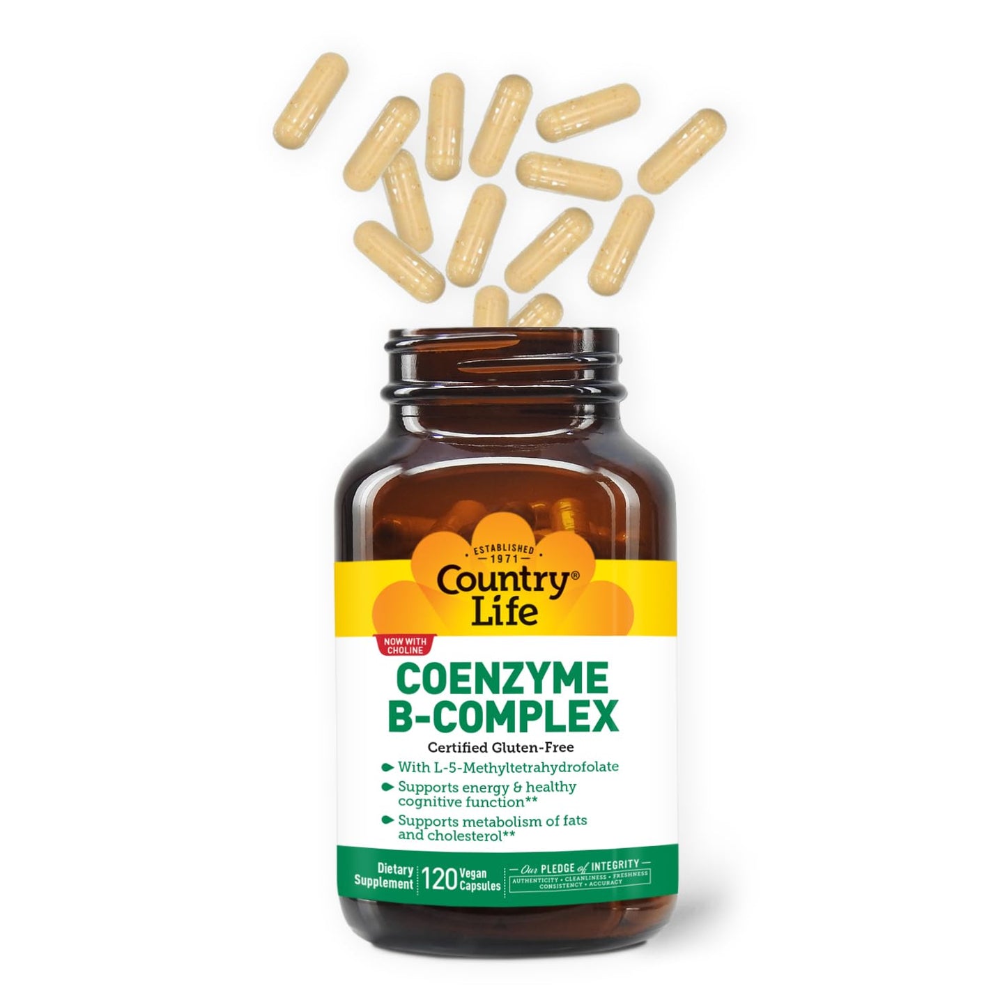 Country Life Coenzyme B-Complex, 120 Capsules | Supports Energy & Metabolism, Mood & Cognitive Function, Vegan, Gluten-Free, Bioavailable B Vitamins with Choline